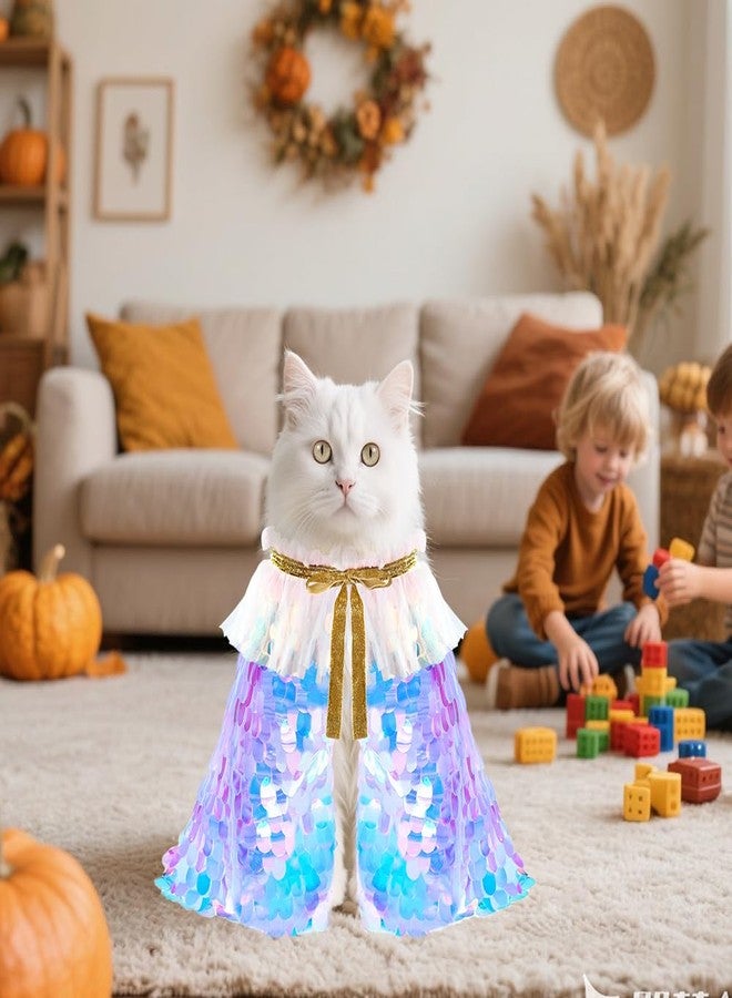 Vellibring 2 Packs Halloween Cat Costumes, Small Funny Sequins Halloween Cat Wizard Cape Adjustable Pet Wizard Cloak for Little Dogs Cats Puppy Halloween Cosplay Party - Image 4